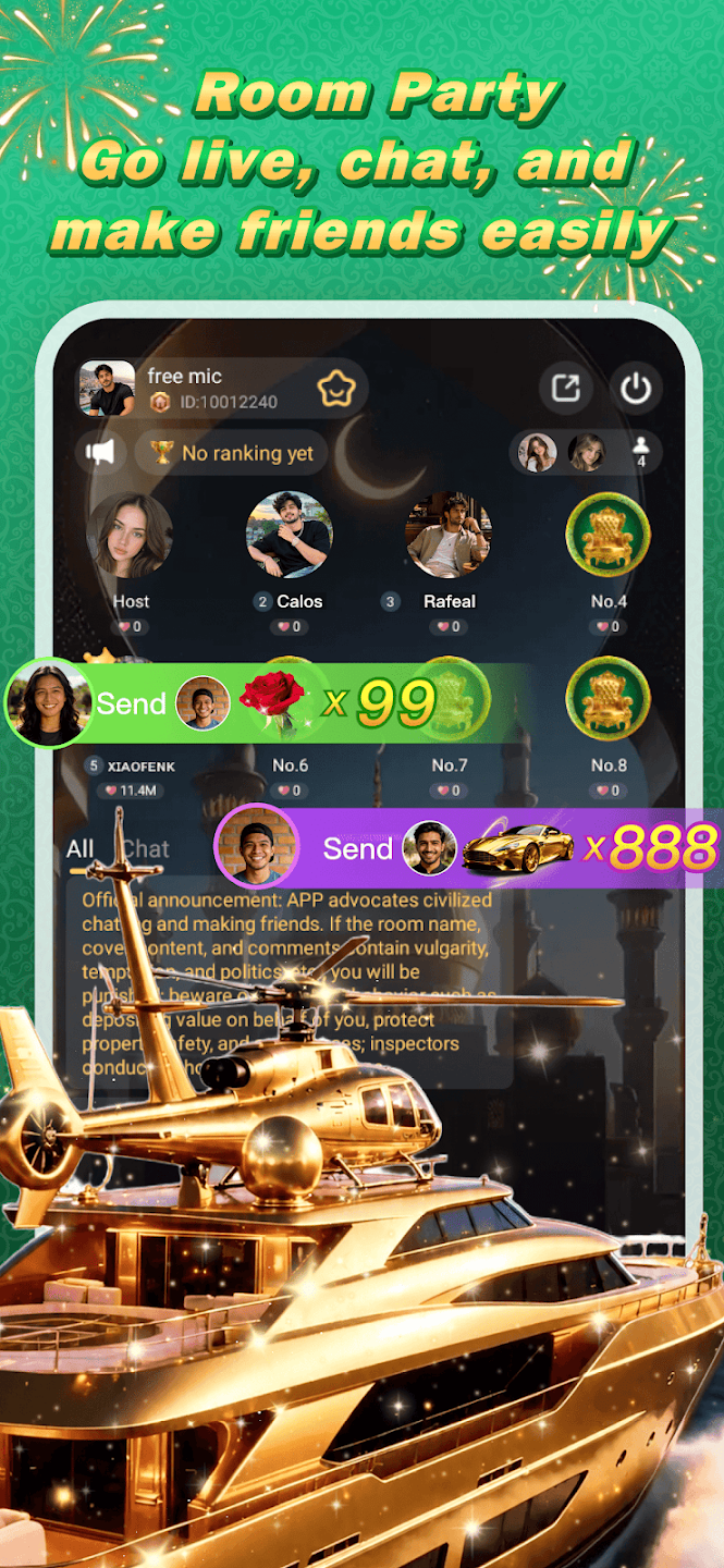 Room party and live chat in Tafi Star